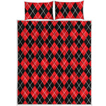 Black And Red Argyle Pattern Print Quilt Bed Set