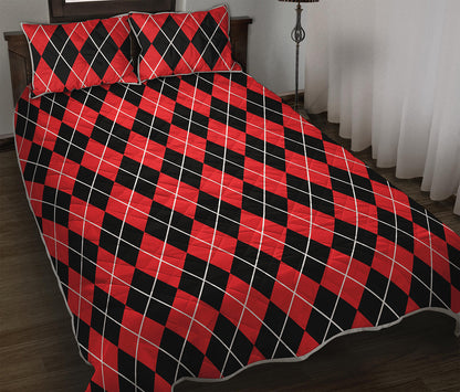 Black And Red Argyle Pattern Print Quilt Bed Set