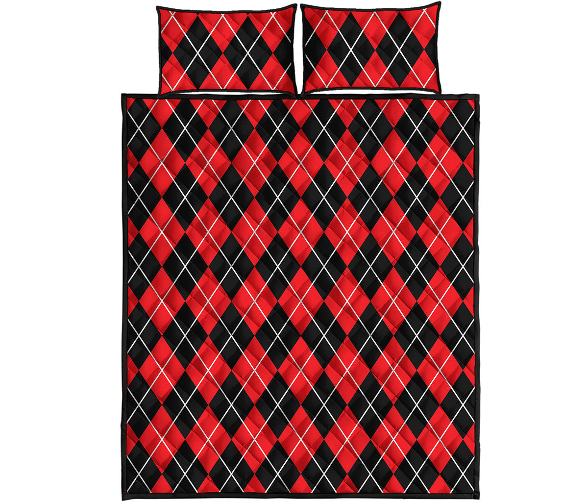 Black And Red Argyle Pattern Print Quilt Bed Set