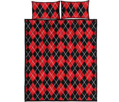 Black And Red Argyle Pattern Print Quilt Bed Set