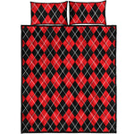 Black And Red Argyle Pattern Print Quilt Bed Set