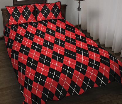 Black And Red Argyle Pattern Print Quilt Bed Set