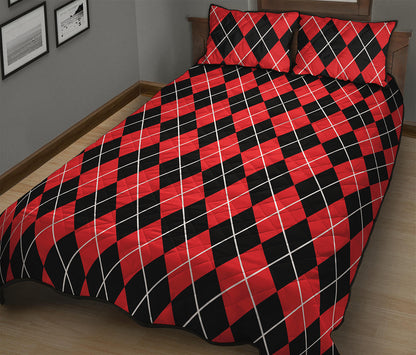 Black And Red Argyle Pattern Print Quilt Bed Set