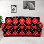 Black And Red Argyle Pattern Print Sofa Cover