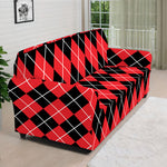 Black And Red Argyle Pattern Print Sofa Cover