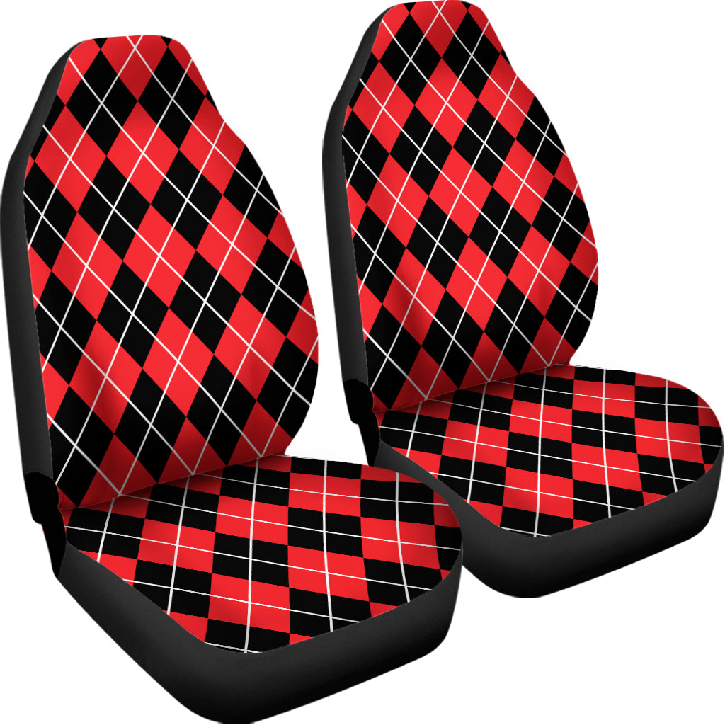 Black And Red Argyle Pattern Print Universal Fit Car Seat Covers