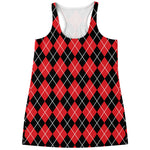 Black And Red Argyle Pattern Print Women's Racerback Tank Top