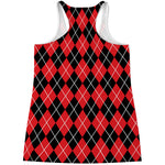 Black And Red Argyle Pattern Print Women's Racerback Tank Top