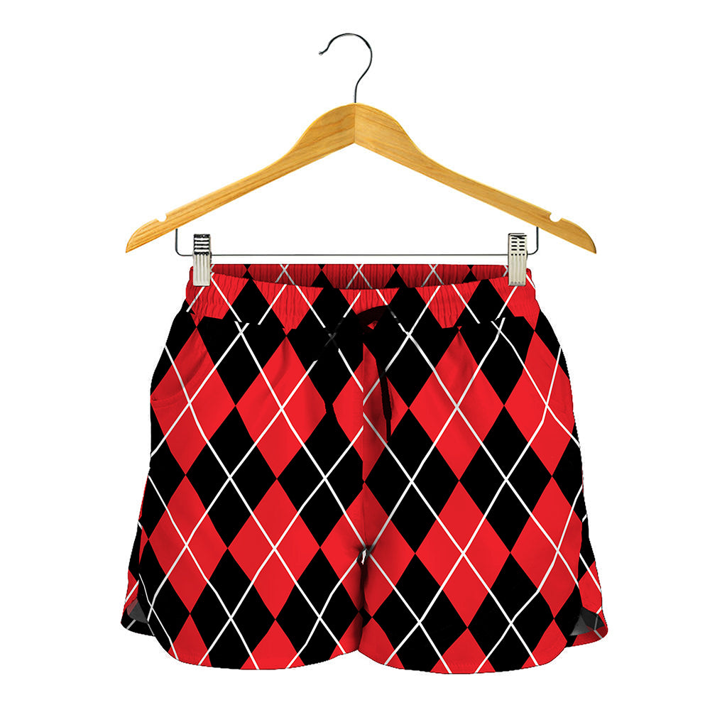 Black And Red Argyle Pattern Print Women's Shorts