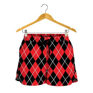 Black And Red Argyle Pattern Print Women's Shorts