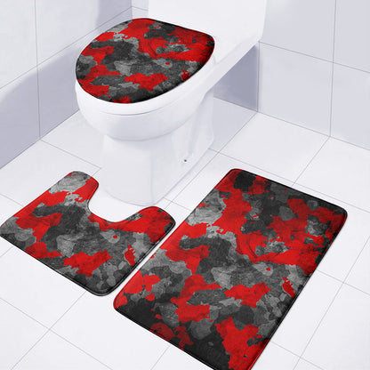 Black And Red Camouflage Print 3 Piece Bath Mat Set