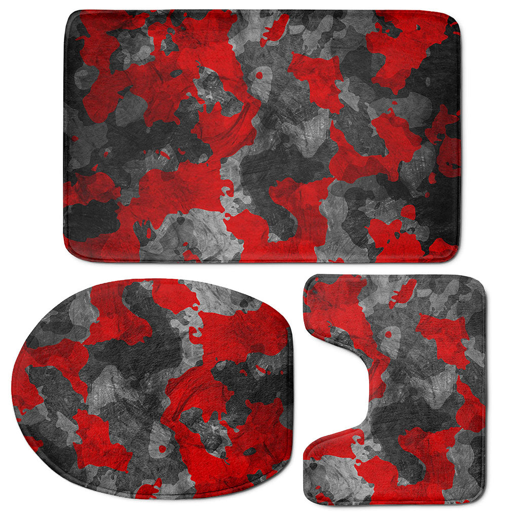Black And Red Camouflage Print 3 Piece Bath Mat Set