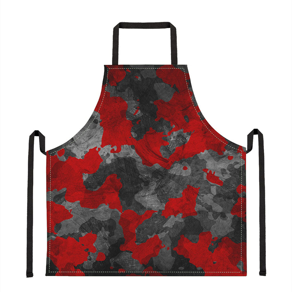 Black And Red Camouflage Print Apron