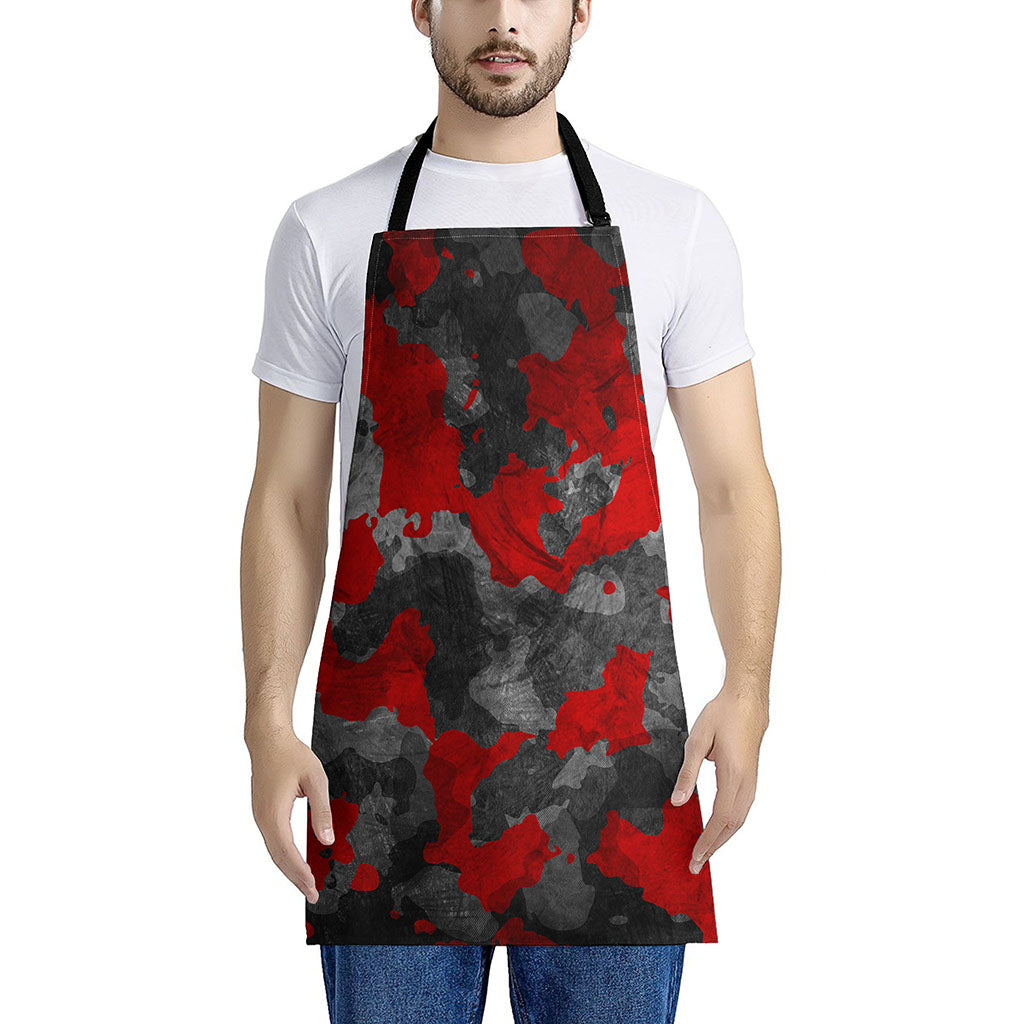 Black And Red Camouflage Print Apron