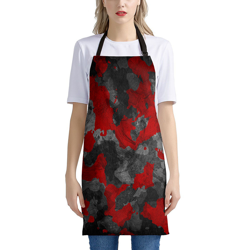 Black And Red Camouflage Print Apron