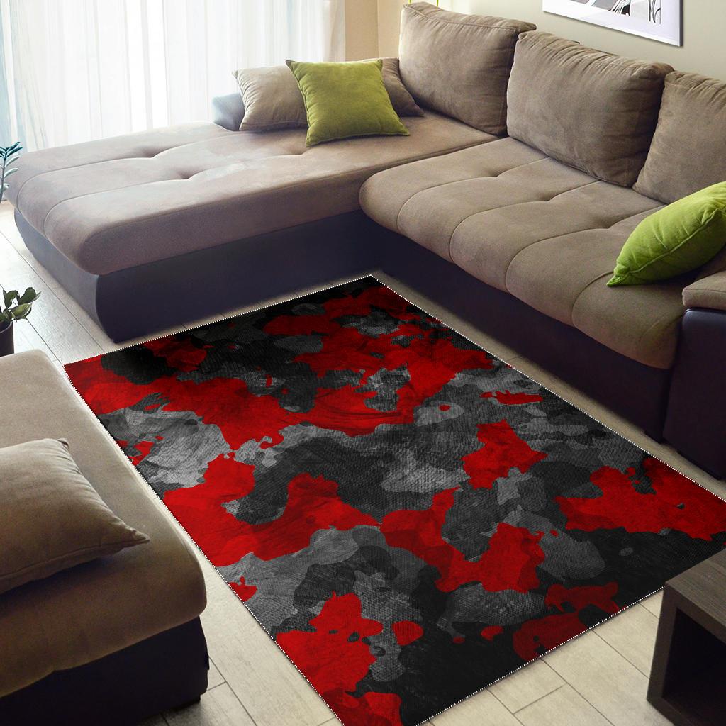 Black And Red Camouflage Print Area Rug GearFrost