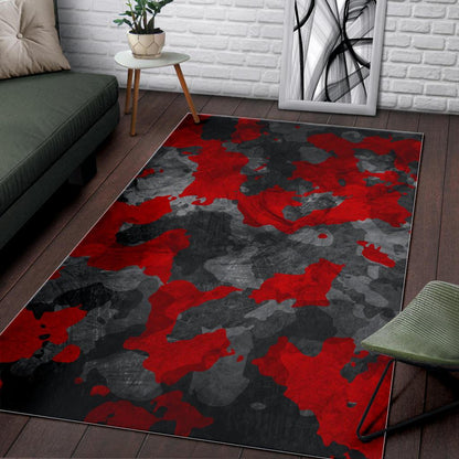 Black And Red Camouflage Print Area Rug GearFrost