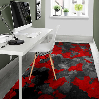 Black And Red Camouflage Print Area Rug GearFrost