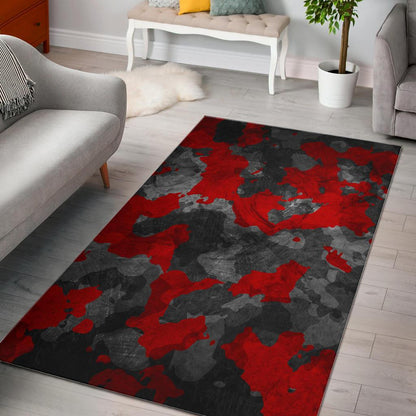 Black And Red Camouflage Print Area Rug GearFrost