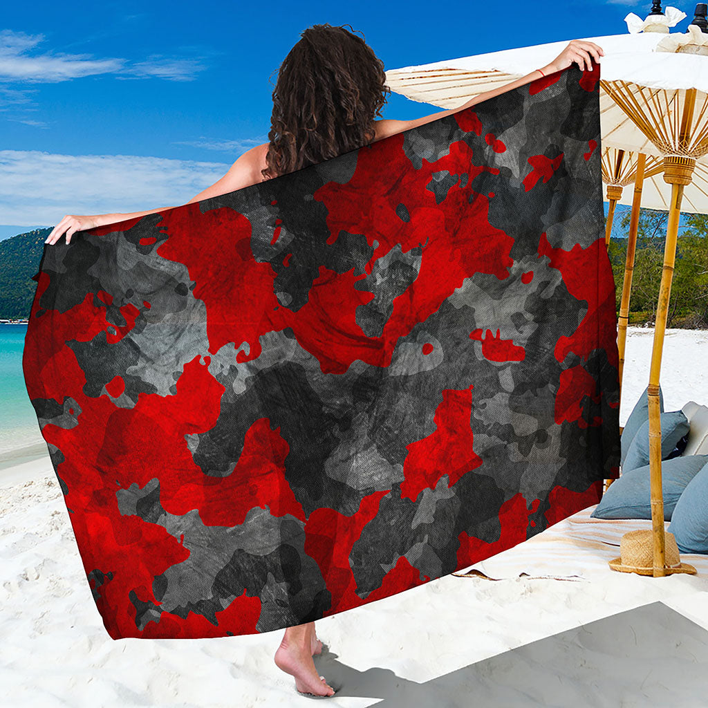 Black And Red Camouflage Print Beach Sarong Wrap