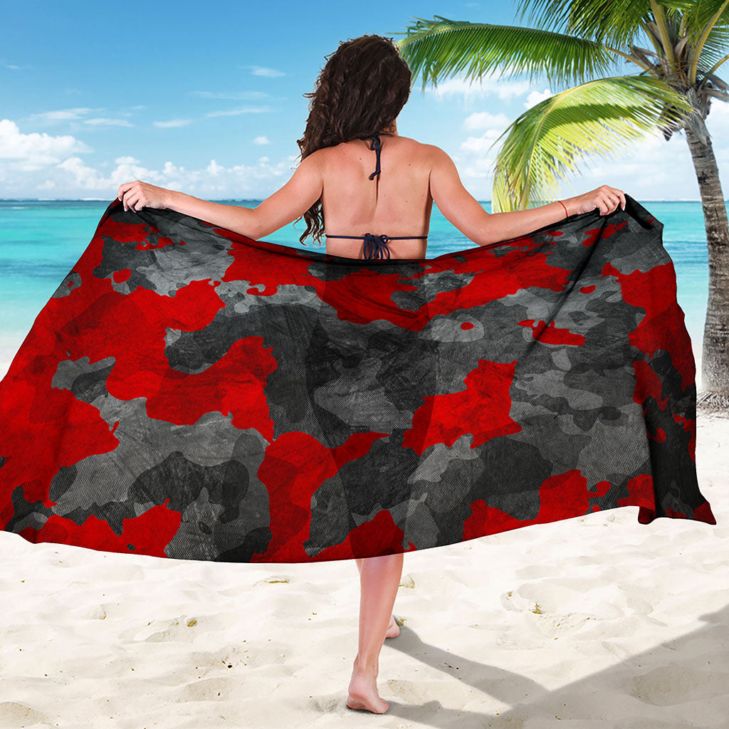Black And Red Camouflage Print Beach Sarong Wrap