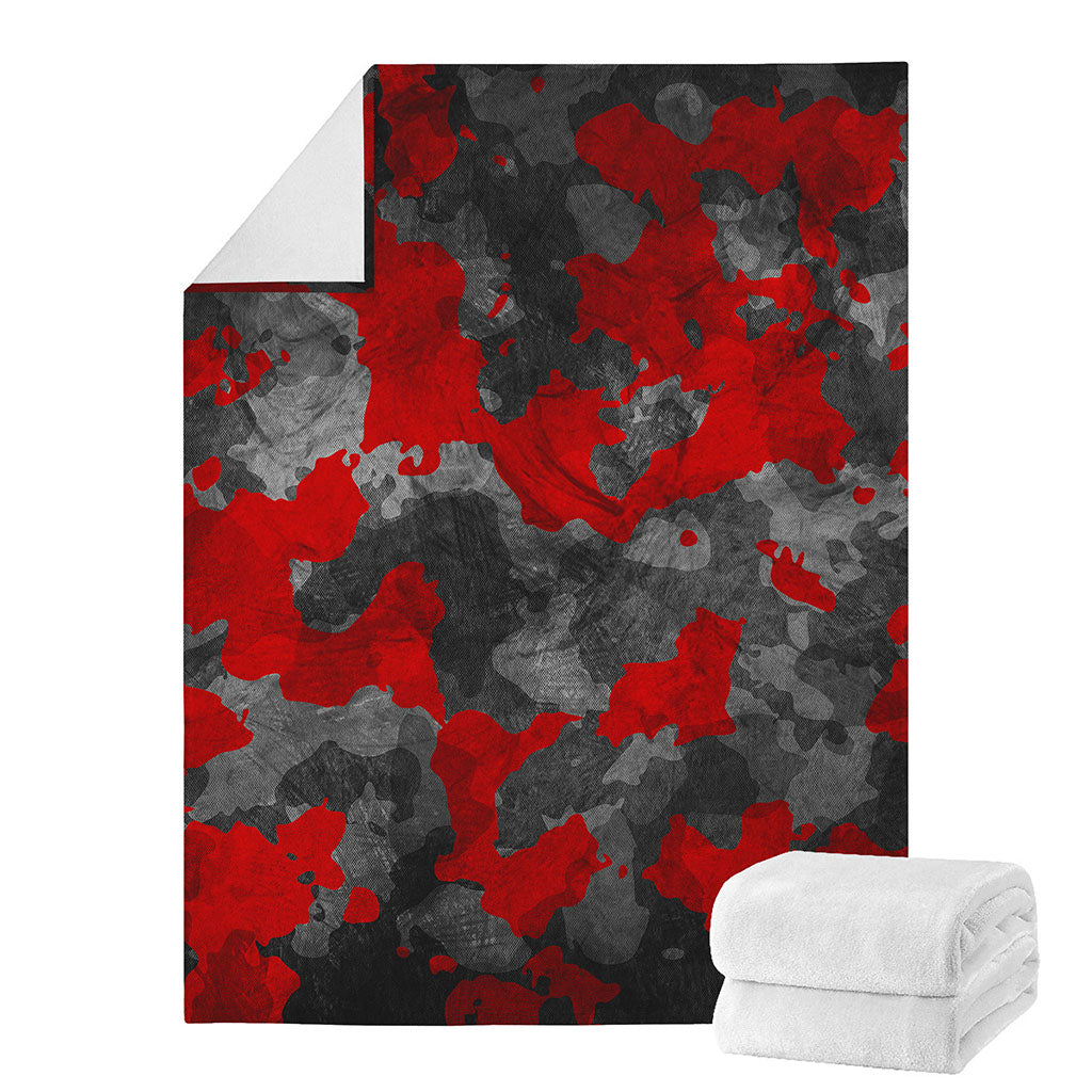 Black And Red Camouflage Print Blanket