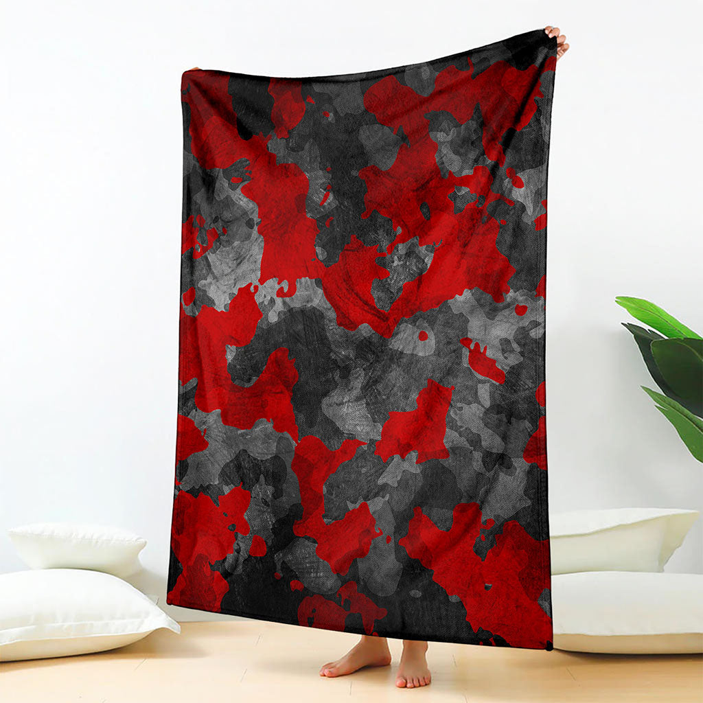 Black And Red Camouflage Print Blanket