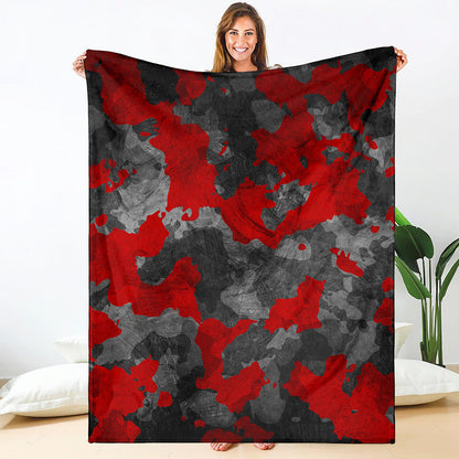Black And Red Camouflage Print Blanket