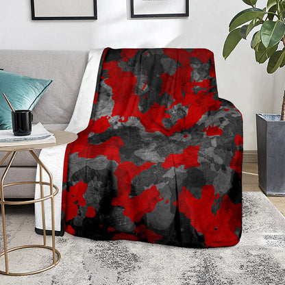 Black And Red Camouflage Print Blanket