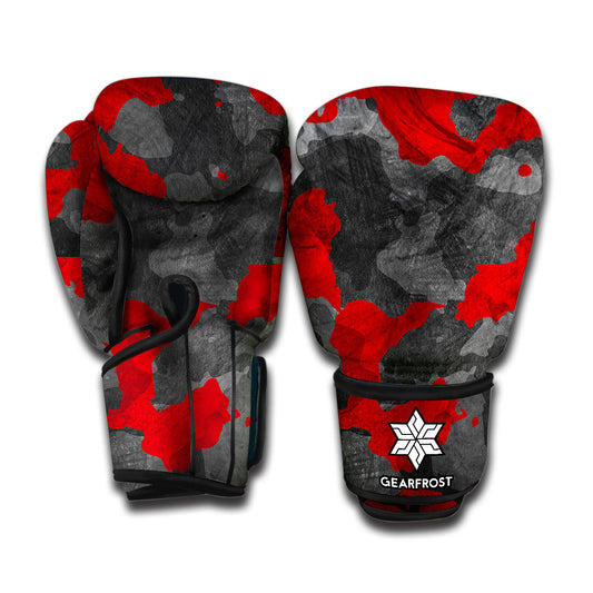 Black And Red Camouflage Print Boxing Gloves