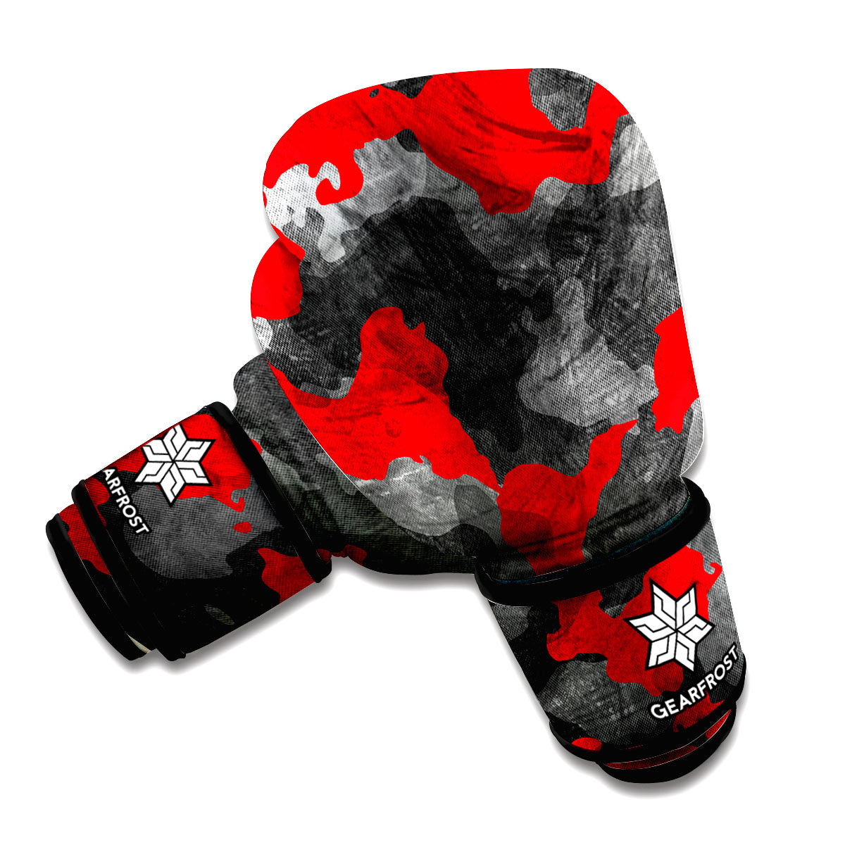 Black And Red Camouflage Print Boxing Gloves