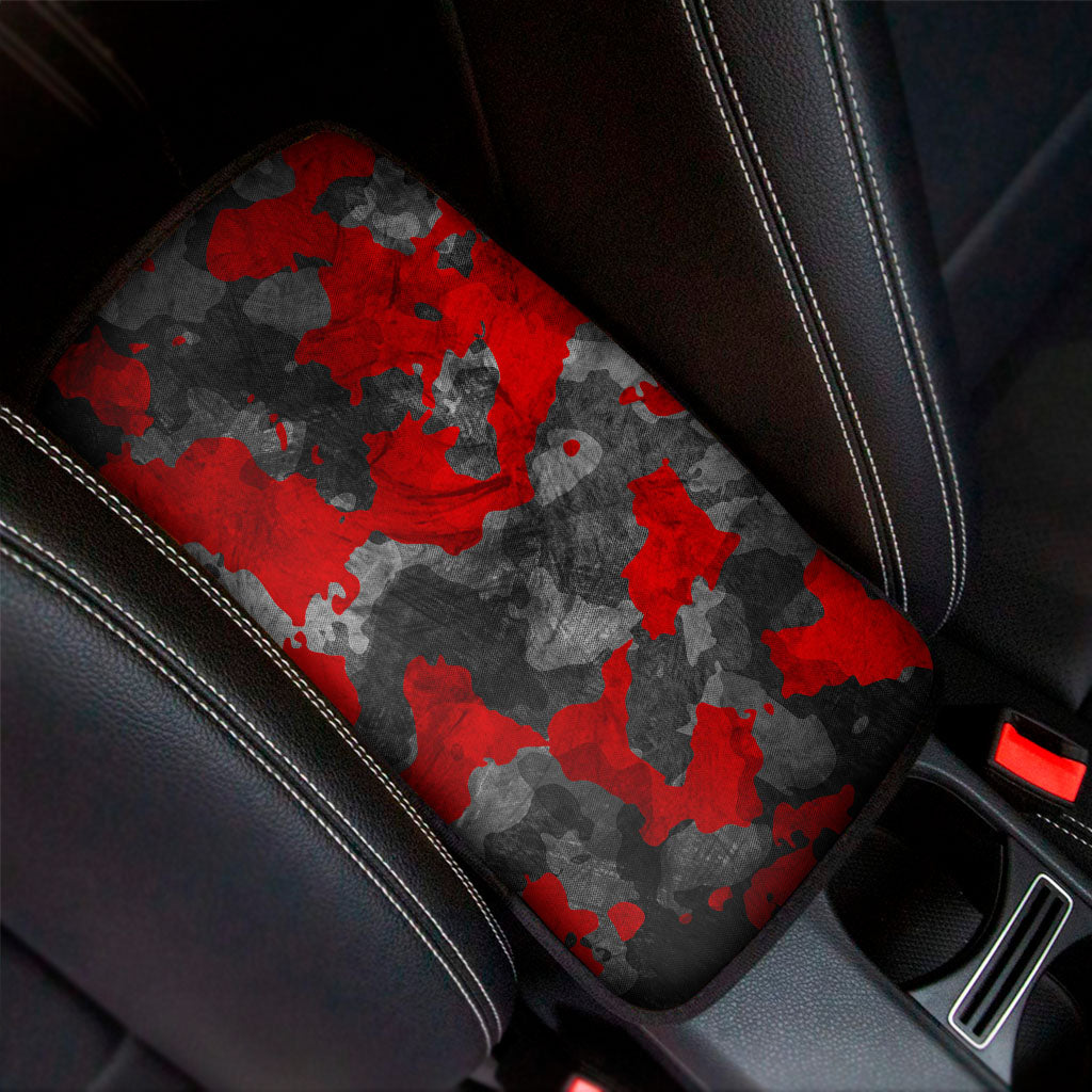 Black And Red Camouflage Print Car Center Console Cover
