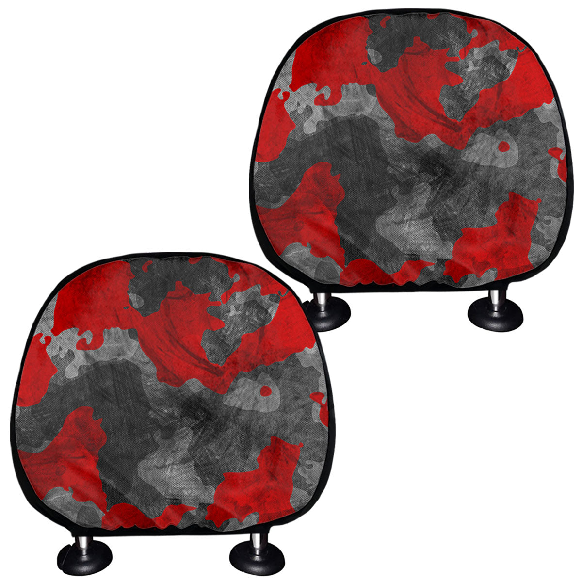Black And Red Camouflage Print Car Headrest Covers