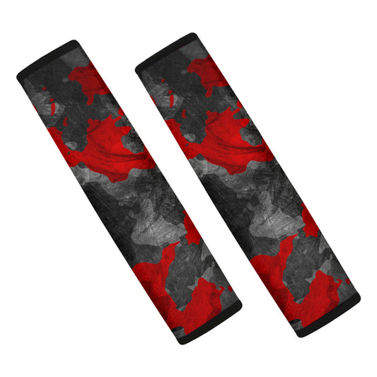 Black And Red Camouflage Print Car Seat Belt Covers