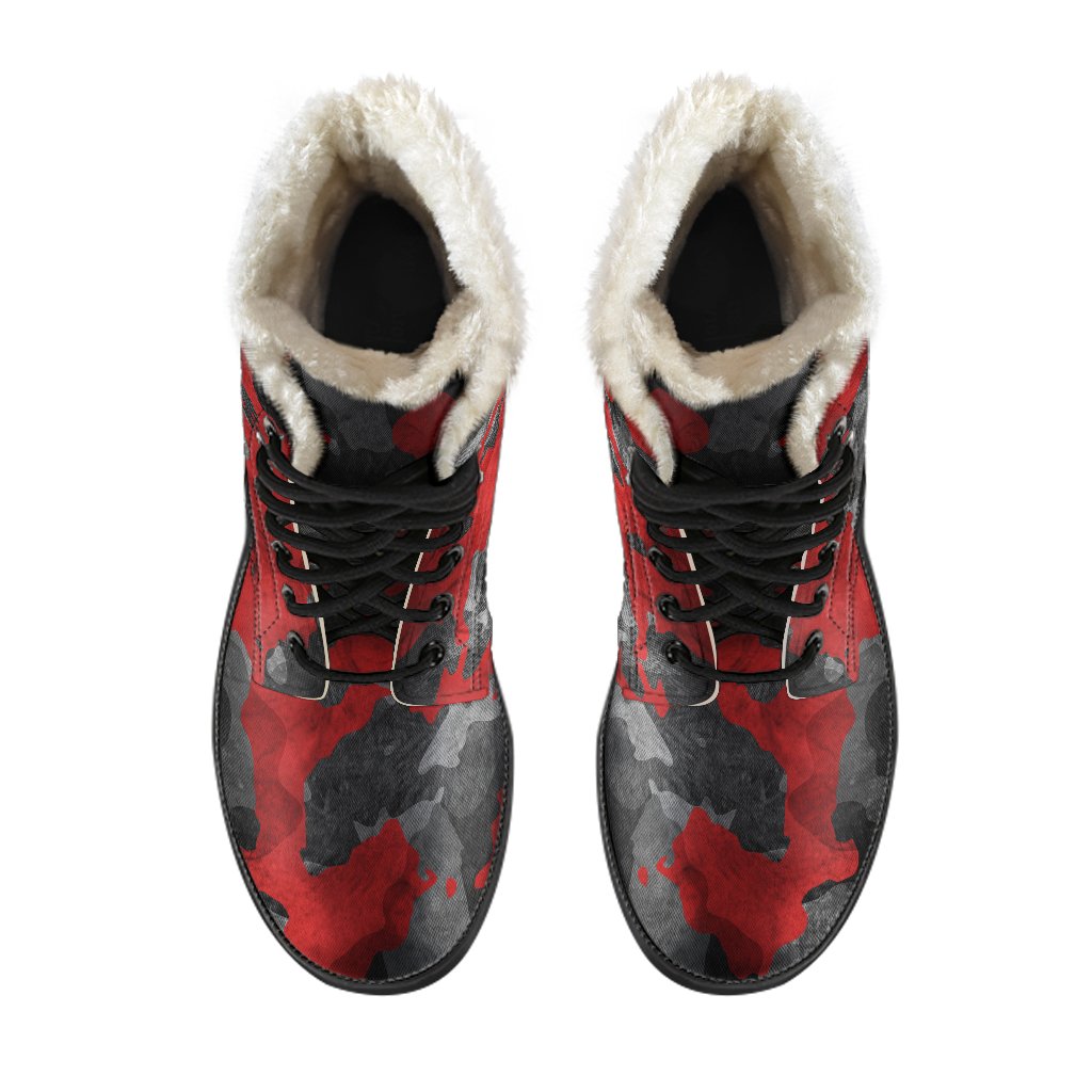 Black And Red Camouflage Print Comfy Boots GearFrost