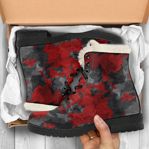 Black And Red Camouflage Print Comfy Boots GearFrost