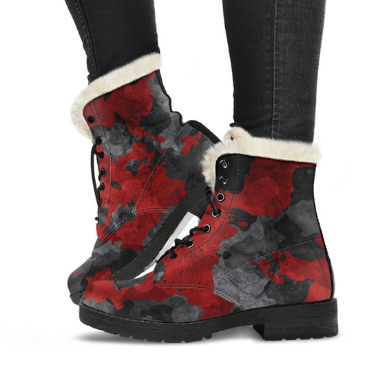 Black And Red Camouflage Print Comfy Boots GearFrost