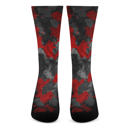 Black And Red Camouflage Print Crew Socks