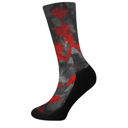 Black And Red Camouflage Print Crew Socks