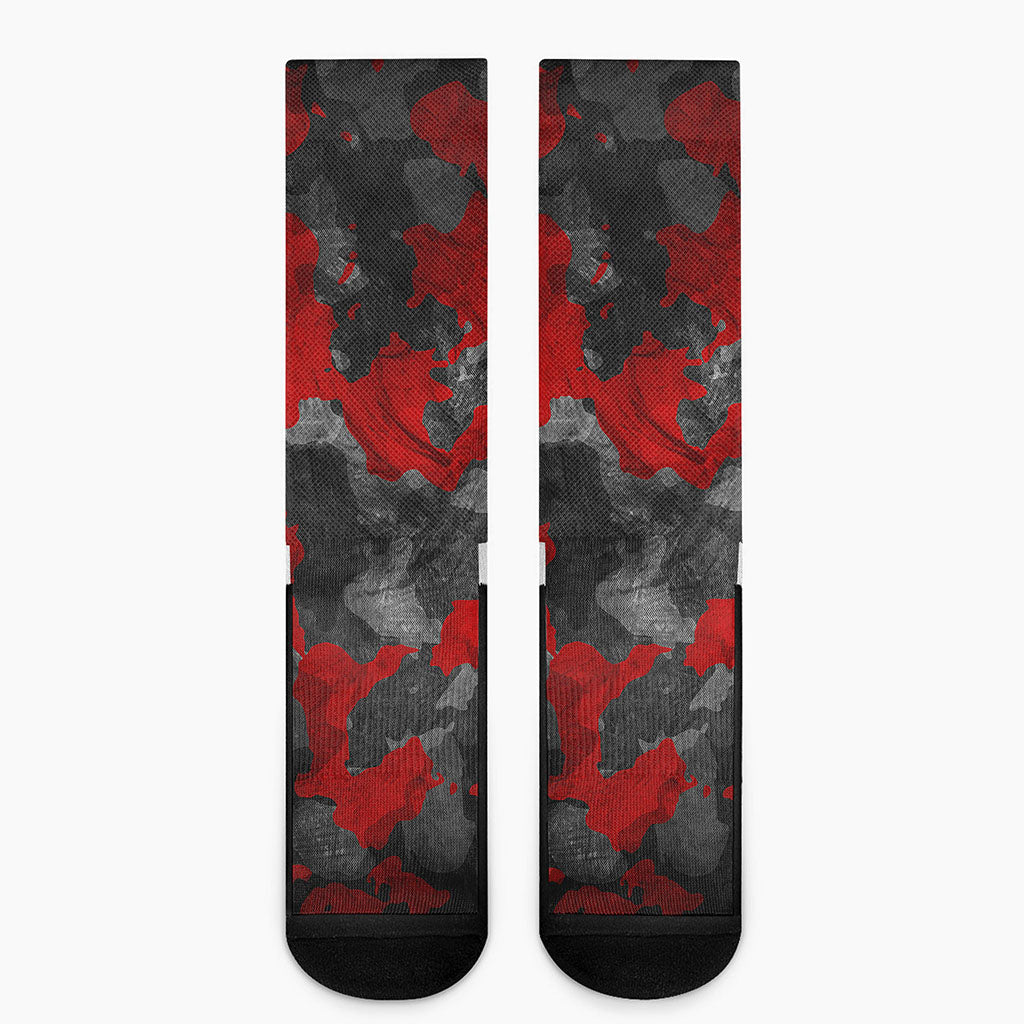 Black And Red Camouflage Print Crew Socks