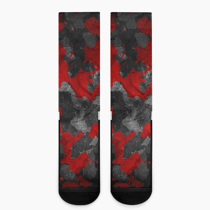 Black And Red Camouflage Print Crew Socks