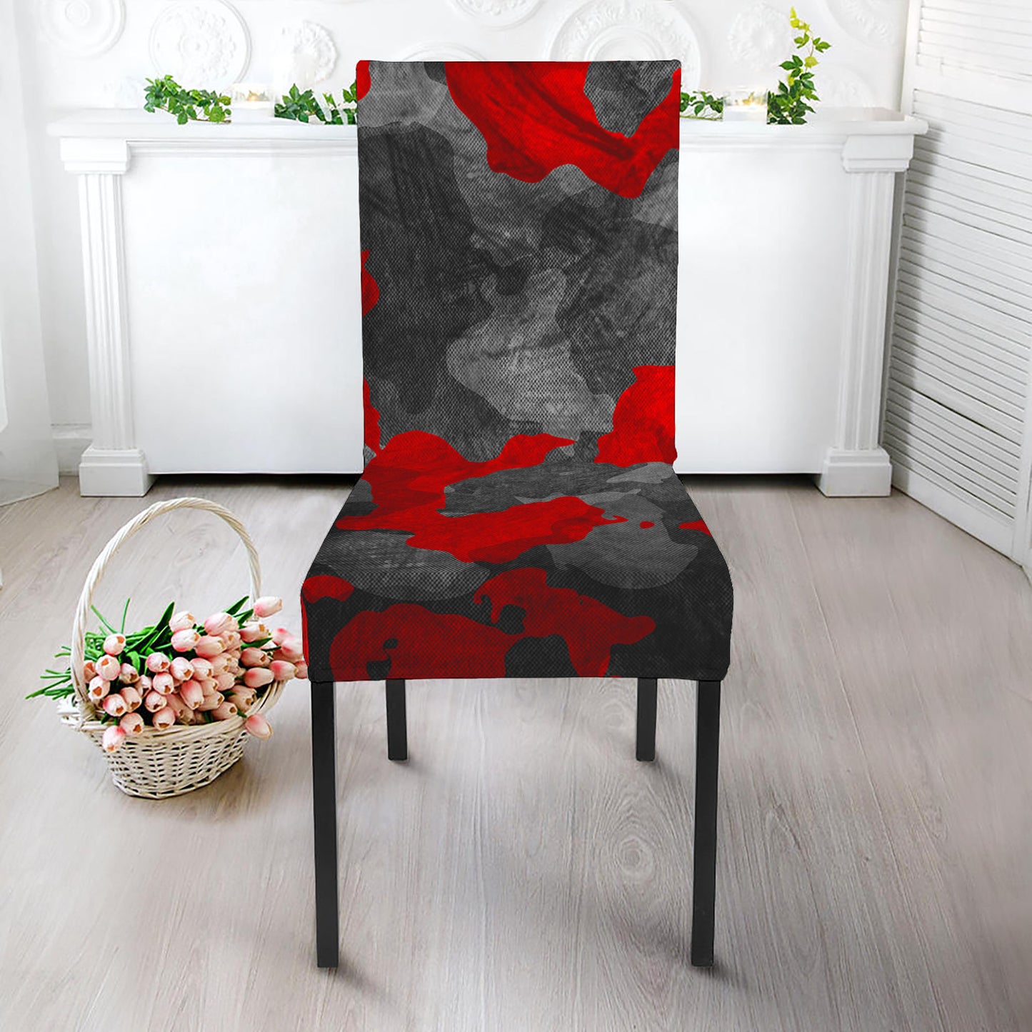 Black And Red Camouflage Print Dining Chair Slipcover