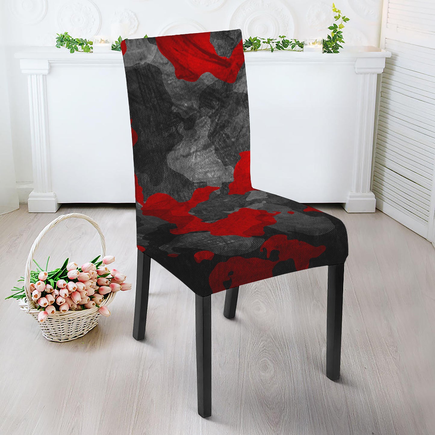 Black And Red Camouflage Print Dining Chair Slipcover