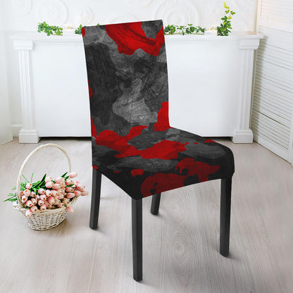 Black And Red Camouflage Print Dining Chair Slipcover