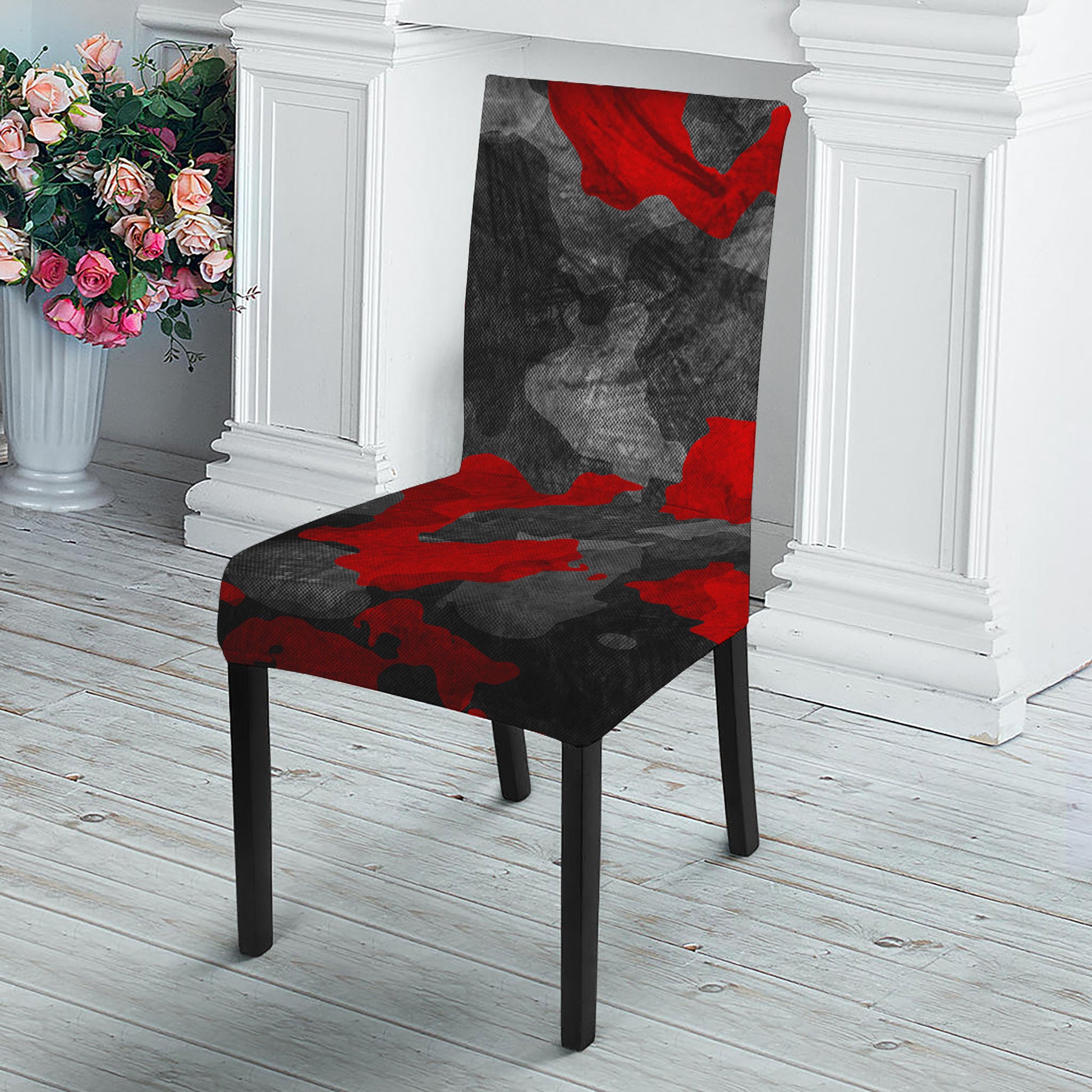 Black And Red Camouflage Print Dining Chair Slipcover