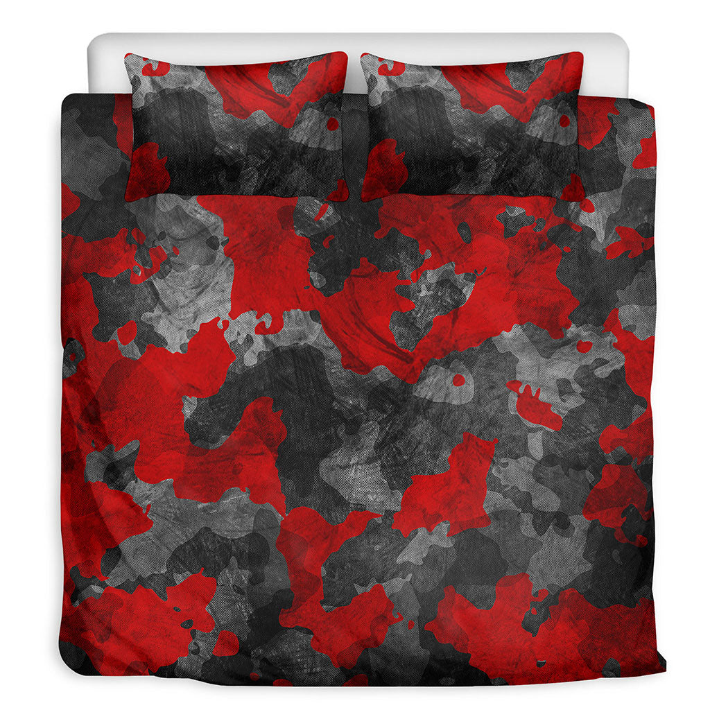 Black And Red Camouflage Print Duvet Cover Bedding Set