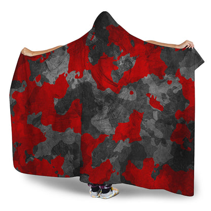 Black And Red Camouflage Print Hooded Blanket
