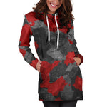 Black And Red Camouflage Print Hoodie Dress GearFrost