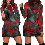 Black And Red Camouflage Print Hoodie Dress GearFrost