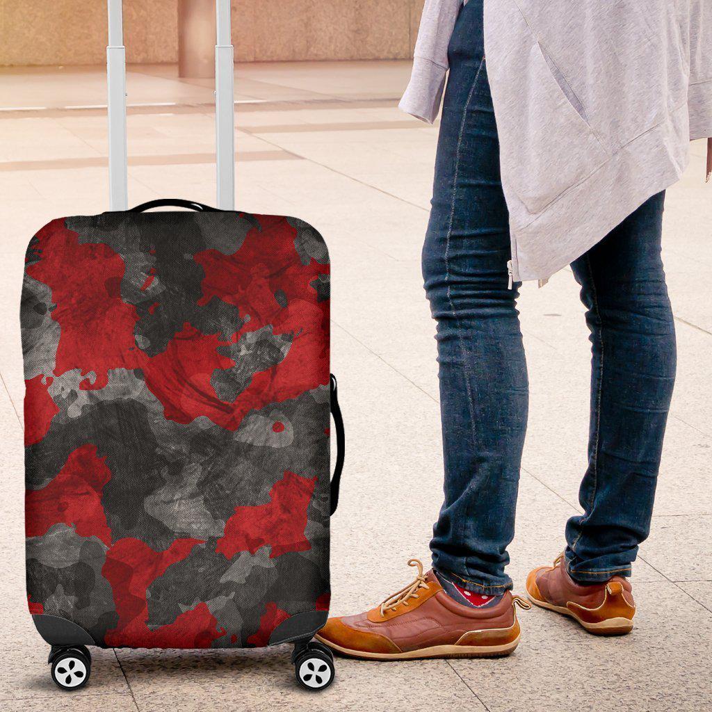 Black And Red Camouflage Print Luggage Cover GearFrost